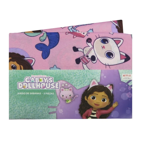 Juego Sábanas Infantil La Casa de Gabby 1 Plaza 100% Microfibra U