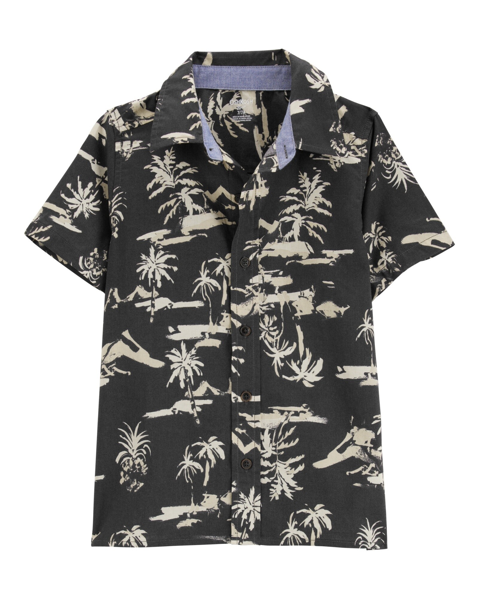 Camisa de algodón, manga corta, diseño tropical Sin color