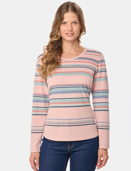 REMERA RAYADA MANGA LARGA Coral