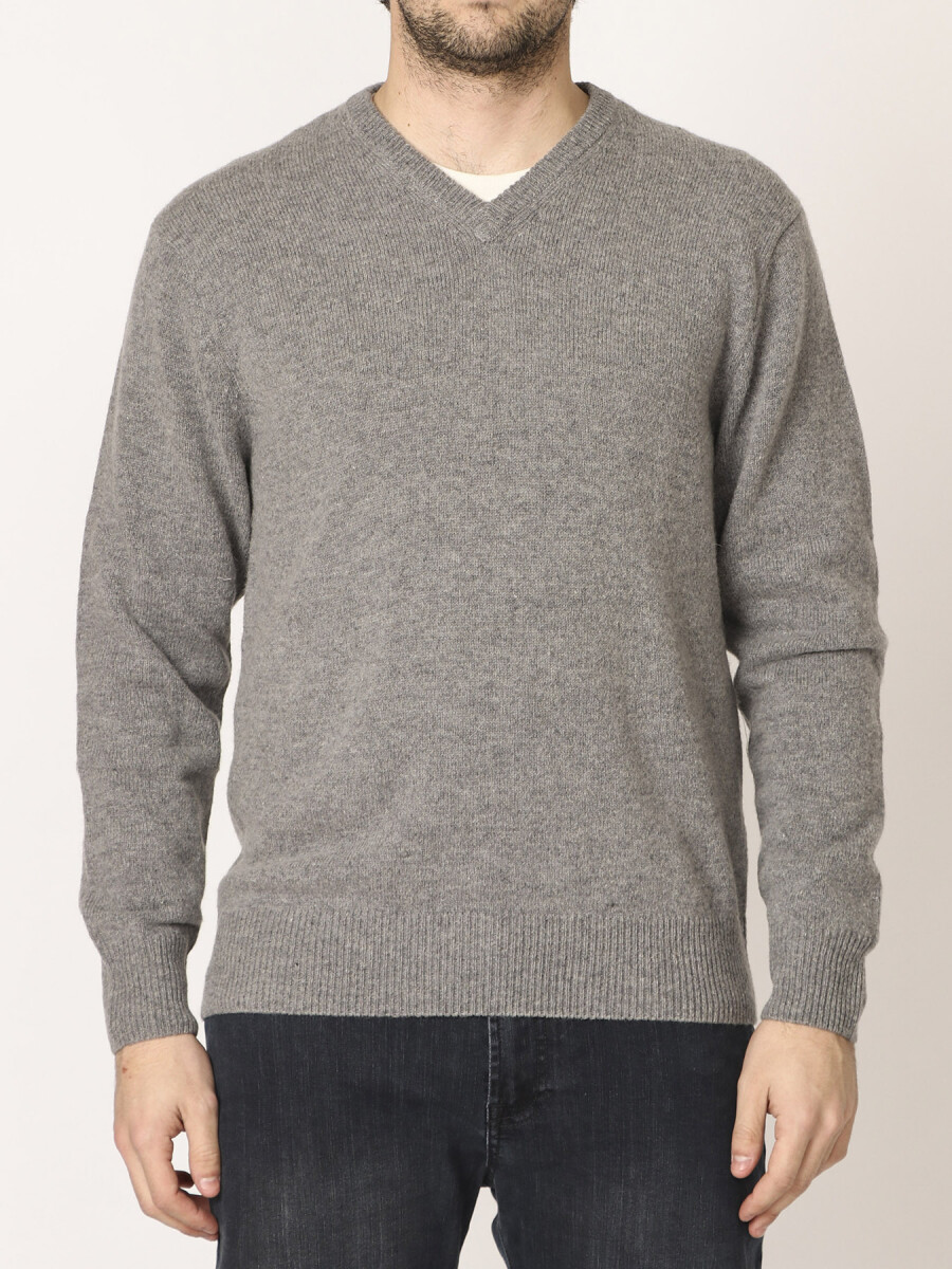 Sweater V C/coderas Harrington Label - Gris Medio 