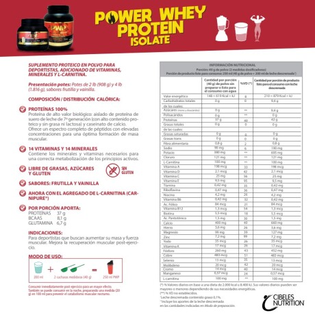 Cibeles Nutrition Power Whey Protein Isolate 2lb Frutilla