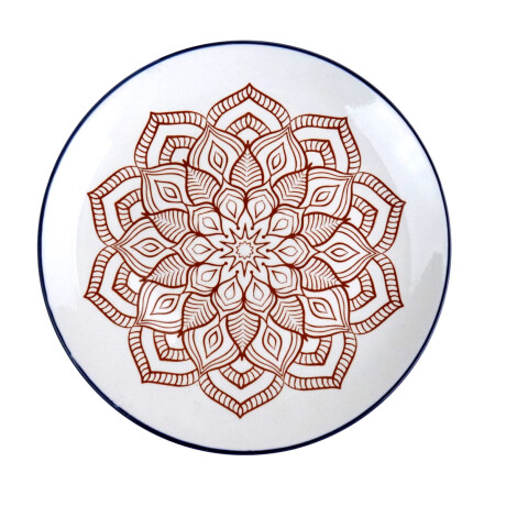 PLATO LLANO CERAMICA COLOR DISEÑO MANDALA BORDE OSCURO PLATO LLANO CERAMICA COLOR DISEÑO MANDALA BORDE OSCURO