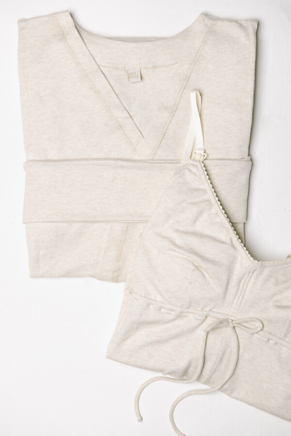 Pack Maternal Aurora – Camisón de Algodón + Bata | Hecho en Uruguay Beige Melange