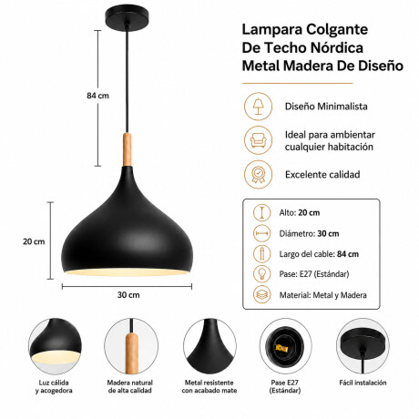 Lámpara Colgante Metal E27 Diseño Nórdico Moderno Negro