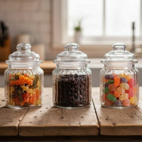 Set x3 Frasco de vidrio con tapa 300 ml TRANSPARENTE