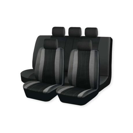 Cubreasiento 9 Piezas Combinado Malla Y Eco Cuero Negro Y Gris