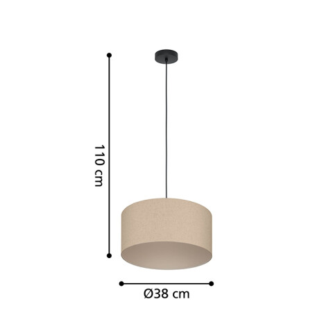 Lámpara colgante cilíndrica de tela E27 FENIGLIA EG4334