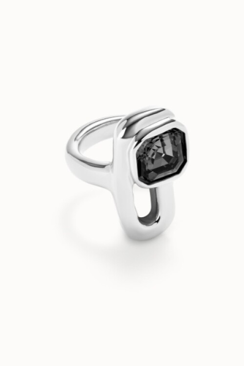 ANILLO EN ALEACIÓN DE METALES BAÑADO EN PLATA DE LEY CON CRISTAL NEGRO Anillo