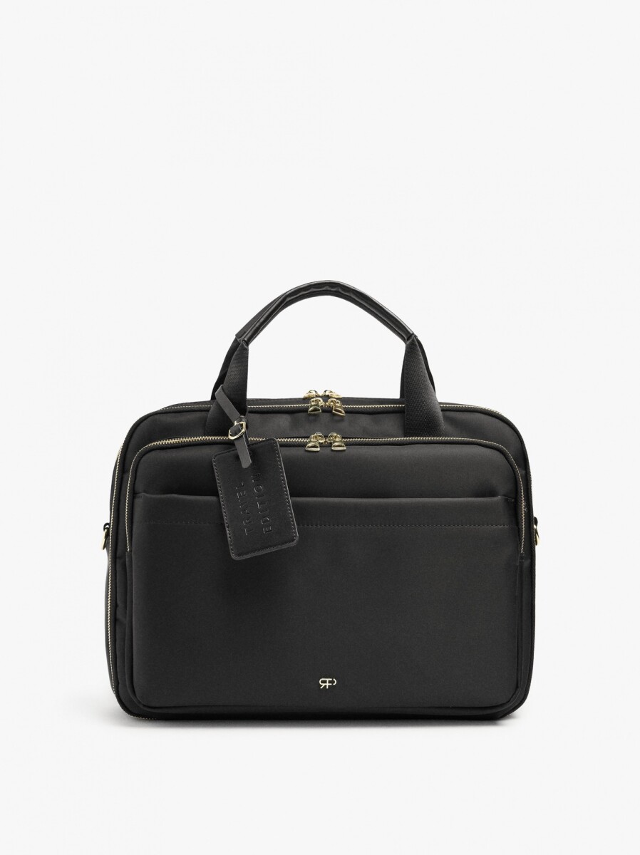 Bolso De Nylon Para Portátil Hasta 15" Repelente Al Agua - negro 