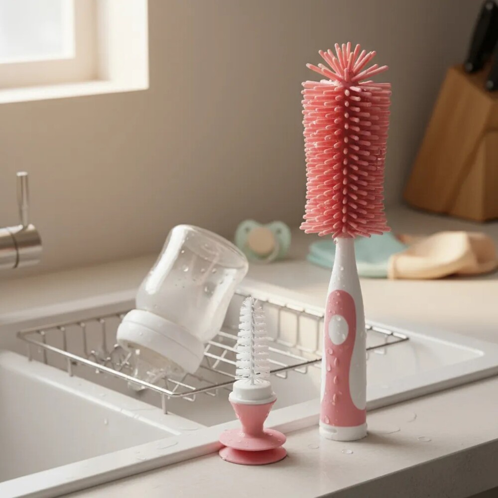 Cepillo limpia biberon BUBA silicona rosado