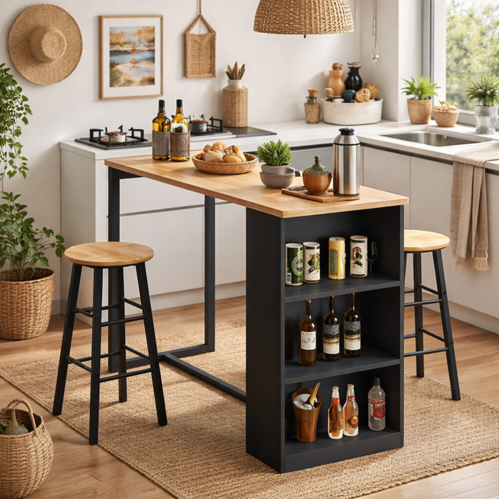 Barra Desayunador Con 2 Bancos Negro