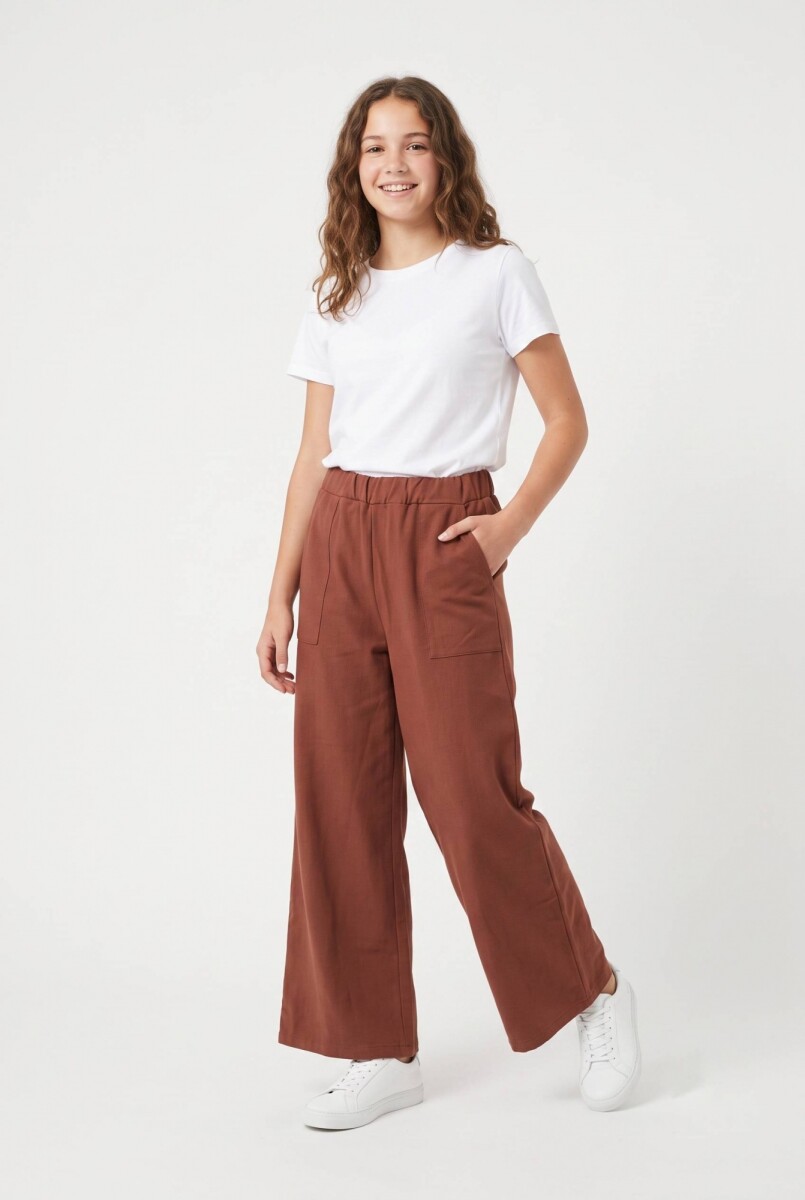 Pantalon palazzo tipo jogging liviano - Tostado 