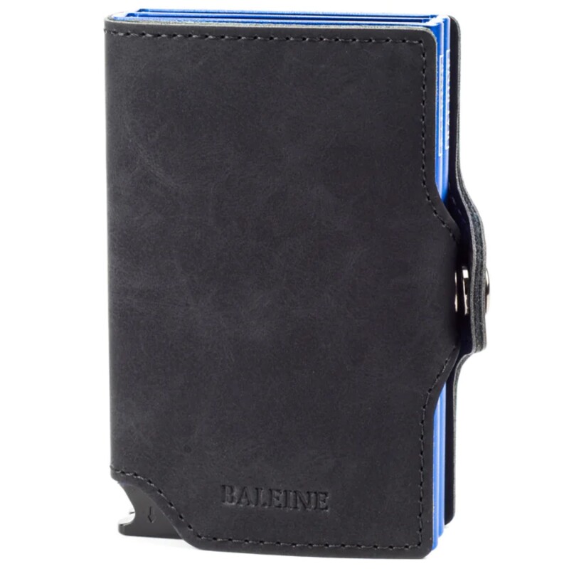 Billetera Baleine Double Kansas en Aluminio y Cuero con Protección RFID Dark Blue