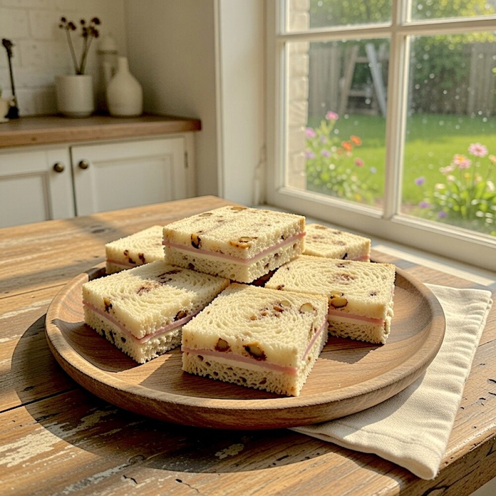 6 Sándwiches de Jamón y Queso en Pan de Nuez 6 Sándwiches de Jamón y Queso en Pan de Nuez