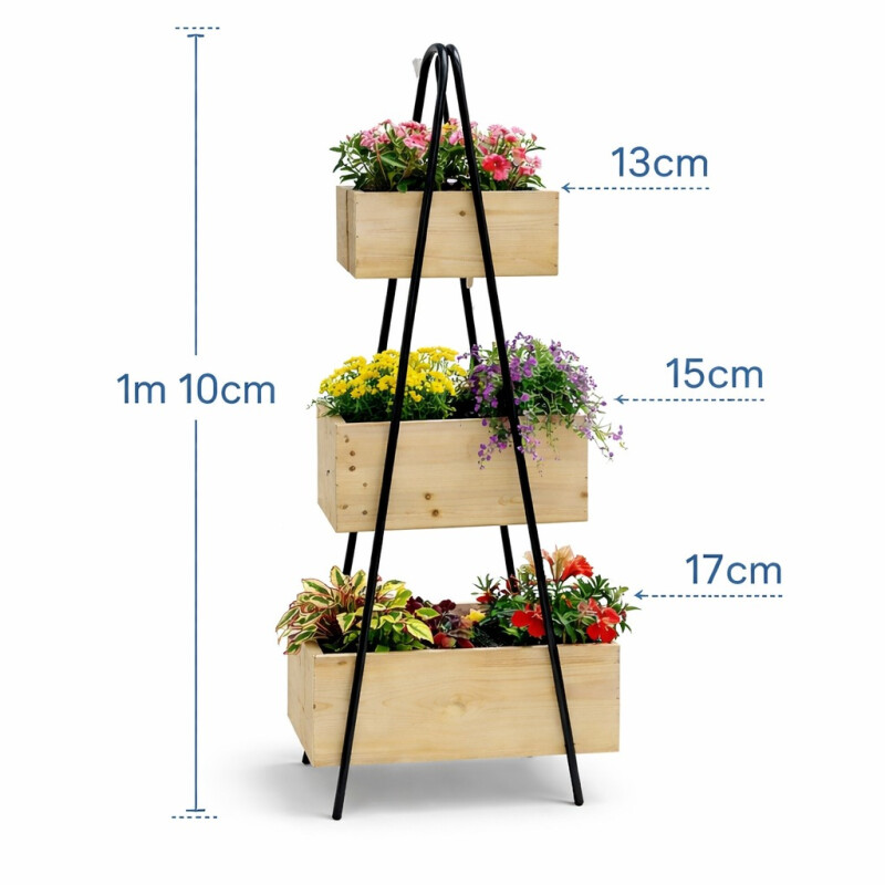 Macetero en Madera con Estructura de Hierro con 3 Niveles Macetero en Madera con Estructura de Hierro con 3 Niveles