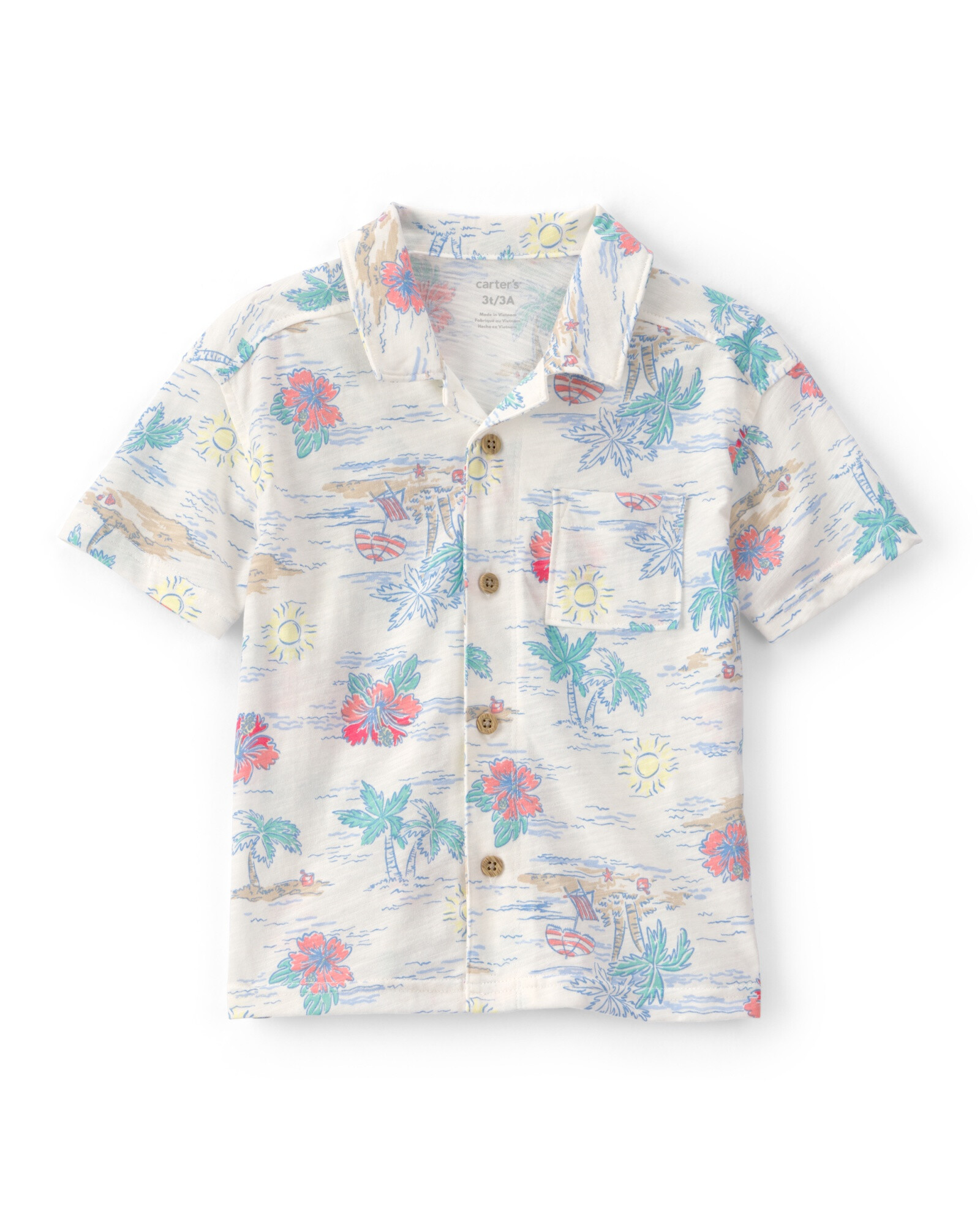 Camisa de algodón, manga corta, gris, diseño tropical Sin color