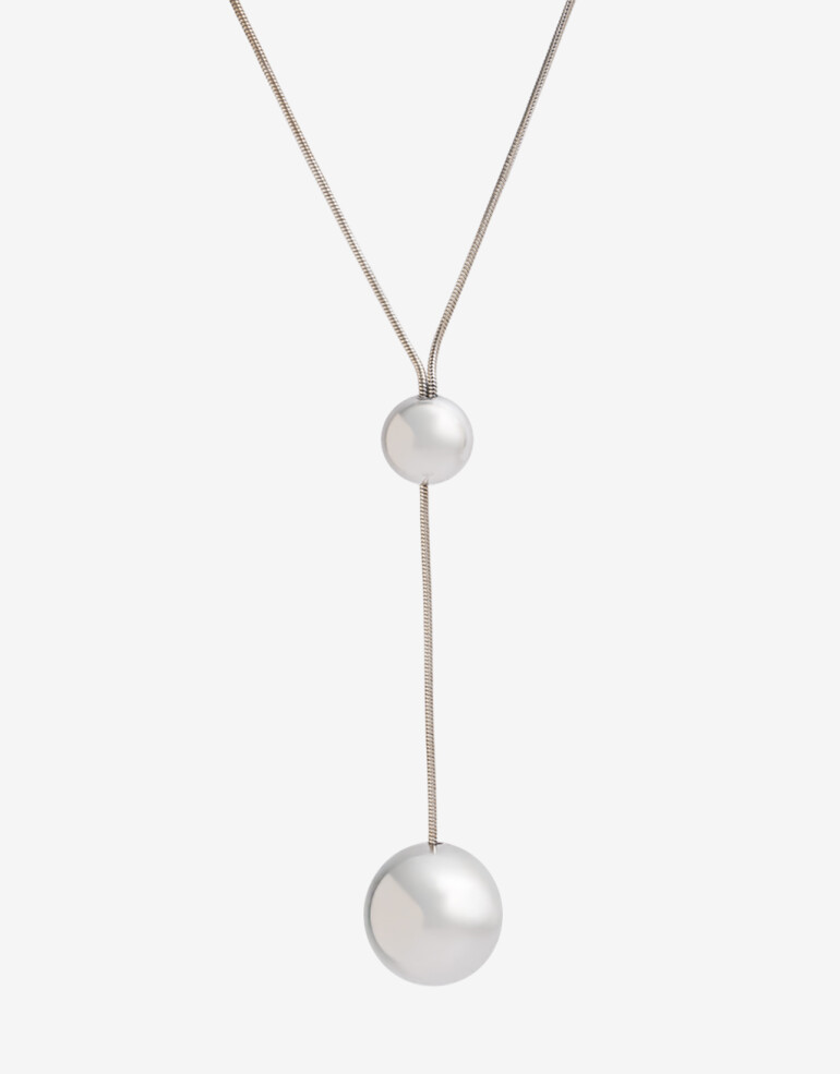 Collares Largos Metal Collar Largo Bolón - Plateado Rodio