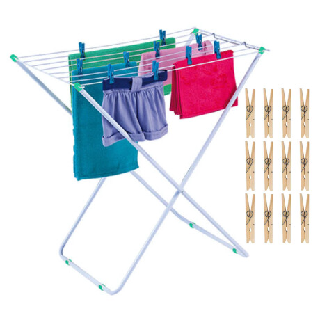 Set Mor Tendedero Plegable Acero 5.04Mt Ropa + 12 Palillos Blanco