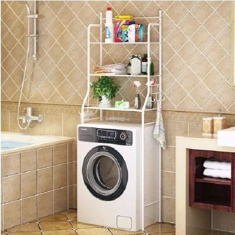 Estante mueble organizador sobre inodoro blanco