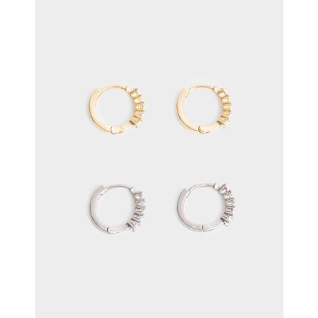 Aros Argollas Set Premium Silver Combinacion Bicolor