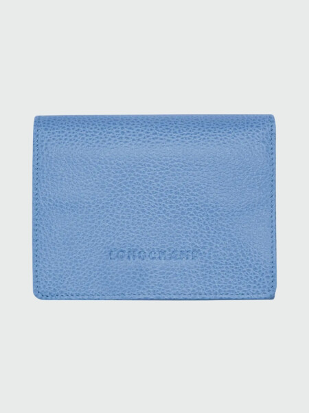 Longchamp -Billetera compacta de cuero, Le Foulonné Celeste