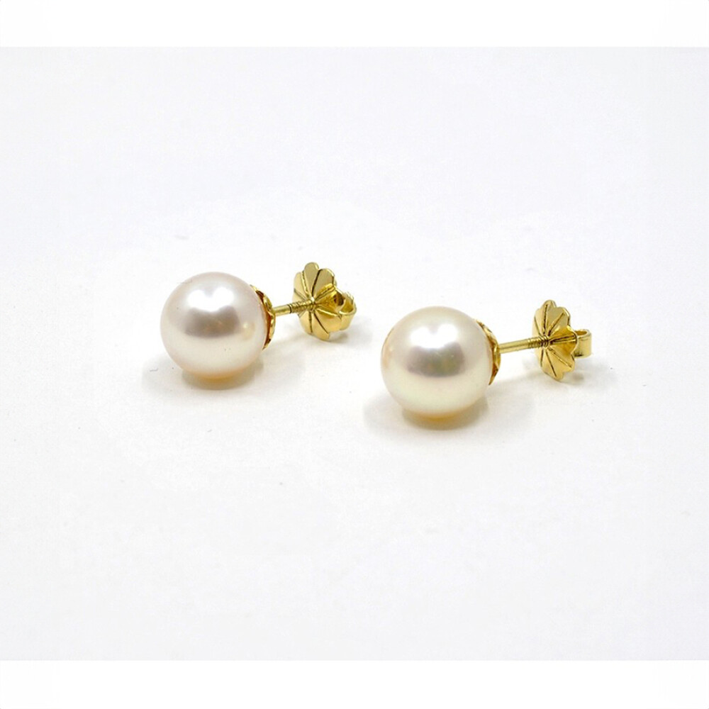 9.5 Mm Caravanas De Oro 18K Y Perlas De Cultivo 9.5 Mm Caravanas De Oro 18K Y Perlas De Cultivo