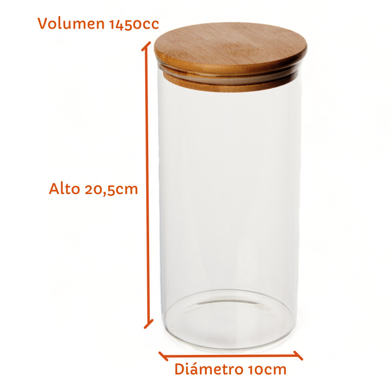 Frasco De Borosilicato Tapa Bambu 1450ml Sin Color