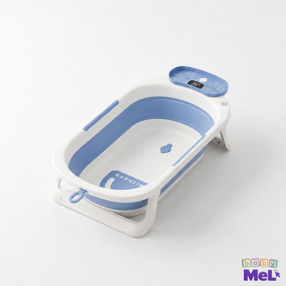 Set Bañito Plegable + Soporte Para Bebé Bañera Rígida Celeste