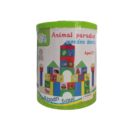 Balde con Formas de Madera para Armar 40 Piezas ANIMALES