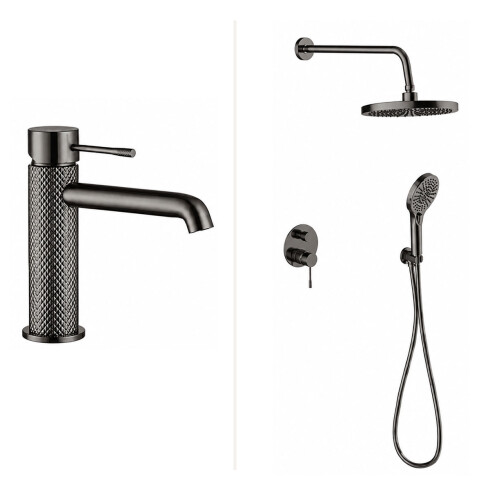 Juego De Griferia Incluye Lavatorio Bajo Y Ducha Embutida GRAFITO-GUNMETAL