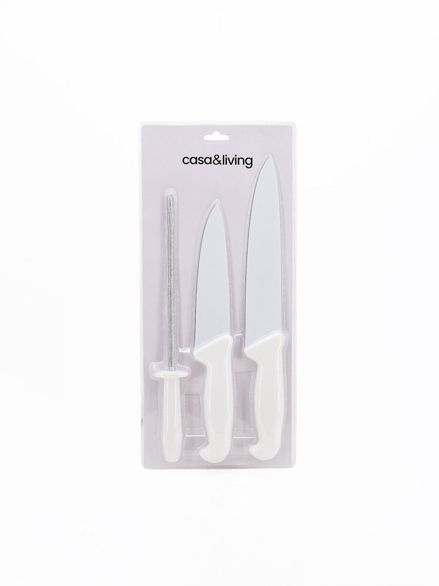 CUCHILLAS SET CON AFILADOR - PLATEADO 