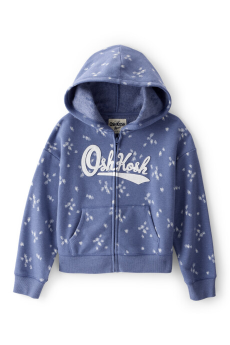 Campera de algodón con felpa, azul, diseño corazones Sin color