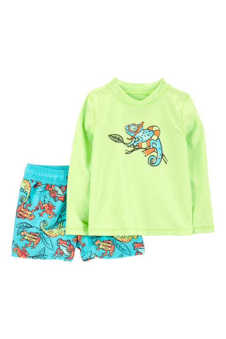 Traje de baño dos piezas, con protección UPF 50+, manga corta, diseño iguanas Sin color