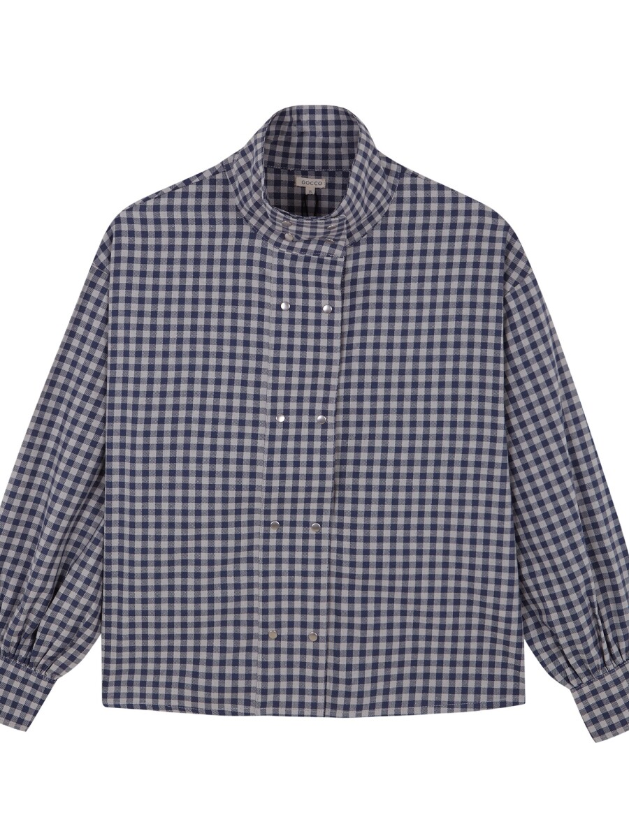 Camisa De Cuadros Con Smo Azul Medio Oscuro