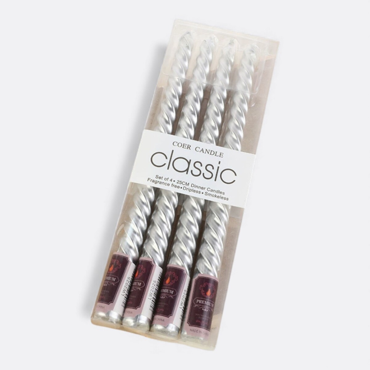 Pack de velas metalizadas torneadas x4 unidades - Plateado 