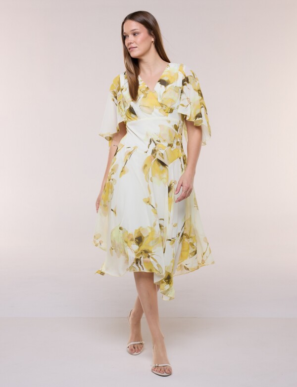 Vestido Midi Dolman Estampado Floral MULTI/AMARILLO