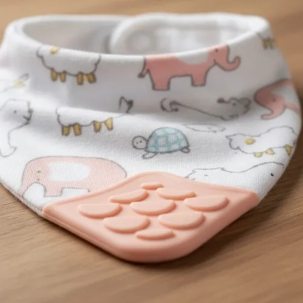 Babero bandana con mordillo BUBA safari rosa