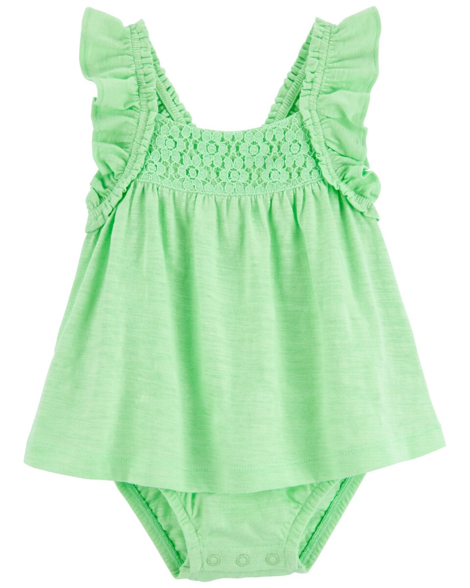 Vestido de algodón, tipo body, canesú con encaje 