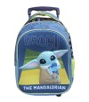 Mochila Infantil 3D Baby Yoda con Carro Tafeta Grande 40 x 30 cm Azul