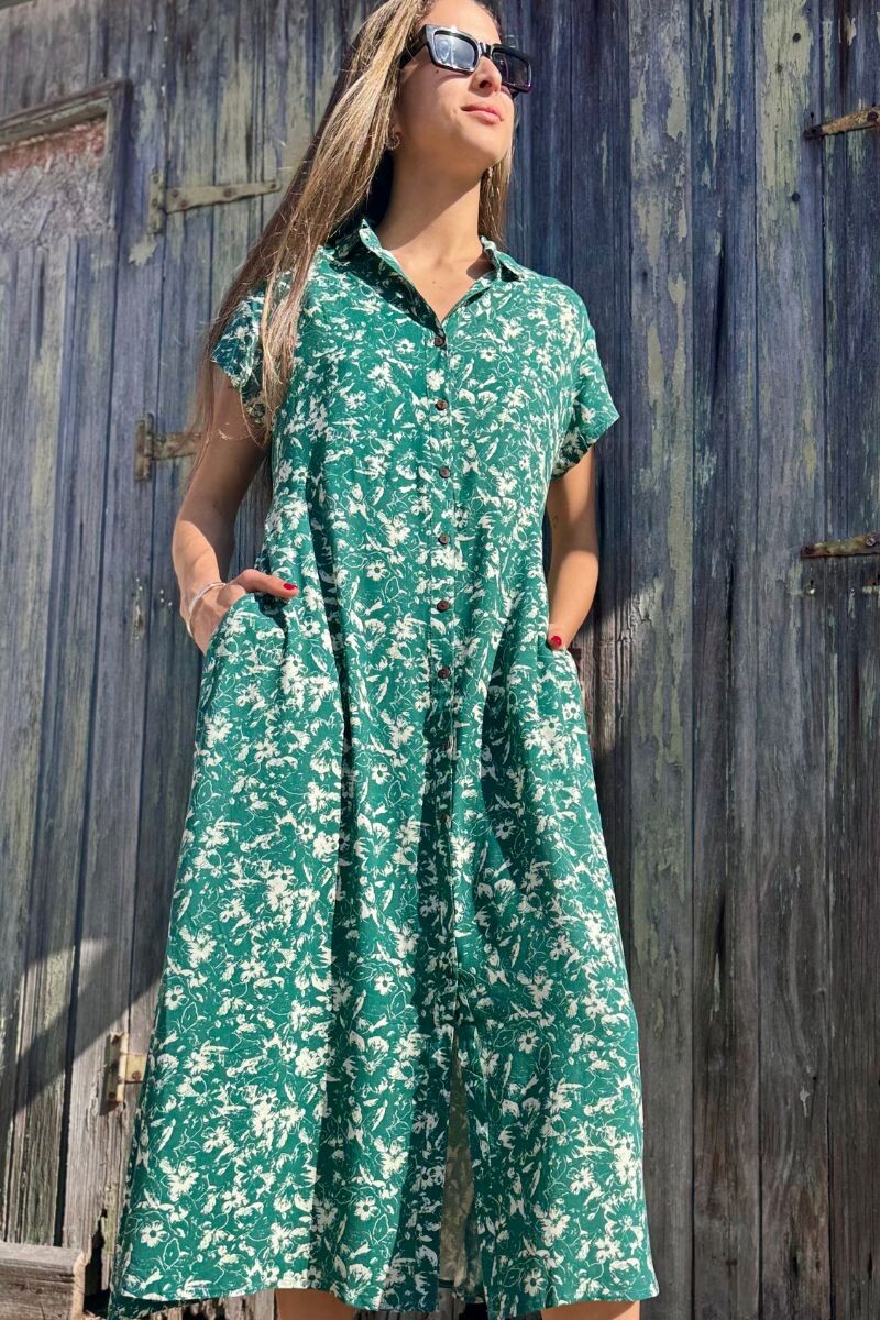Vestido camisero largo - Verde 