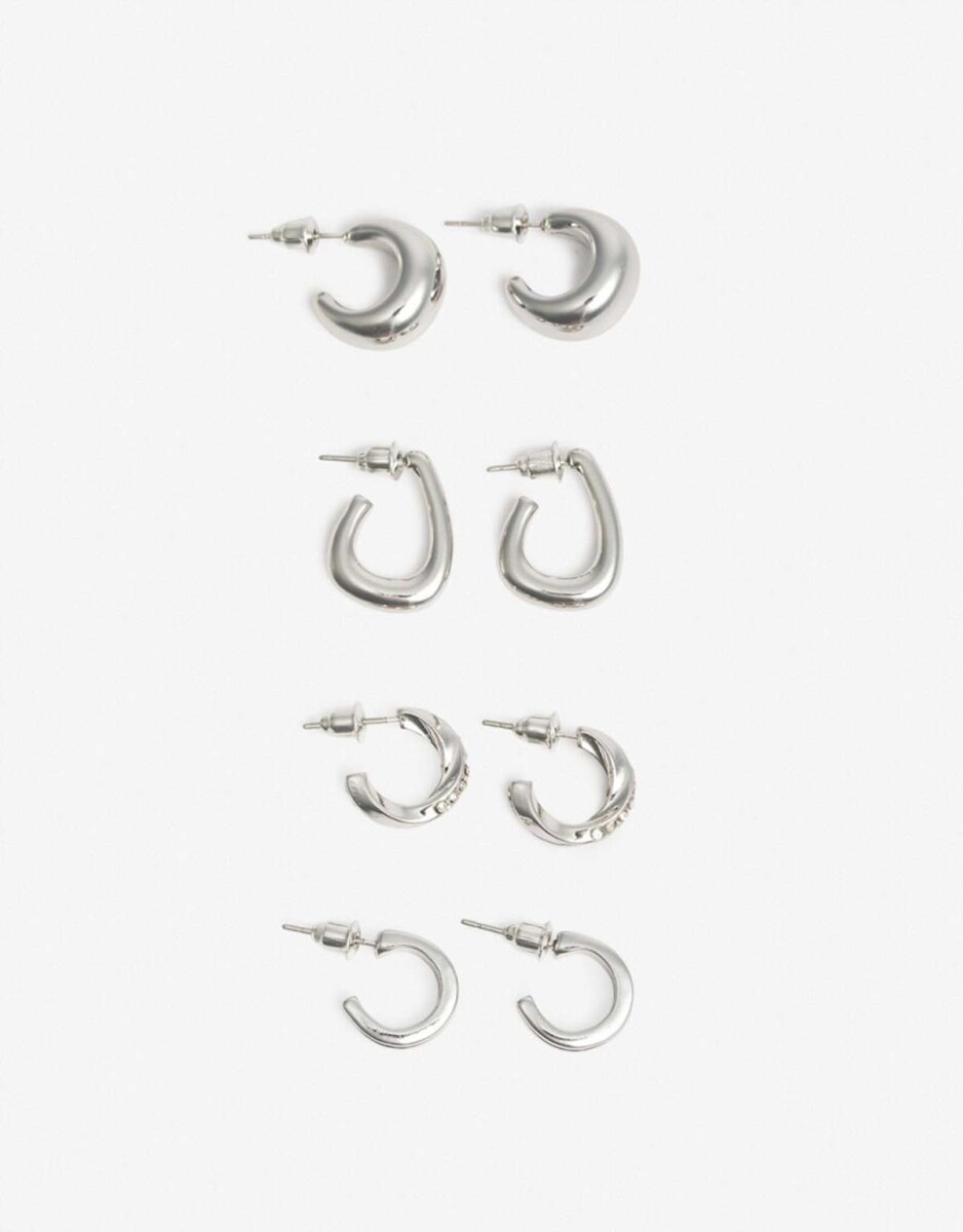 Aros Argollas Set Metal - Plateado Rodio 