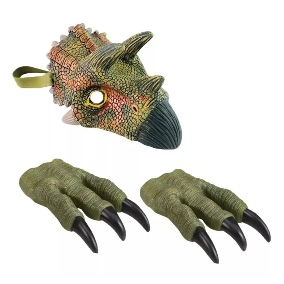 Set Disfraz Máscara y Garras de Dinosaurio T-Rex para Niños - Verde Oscuro 