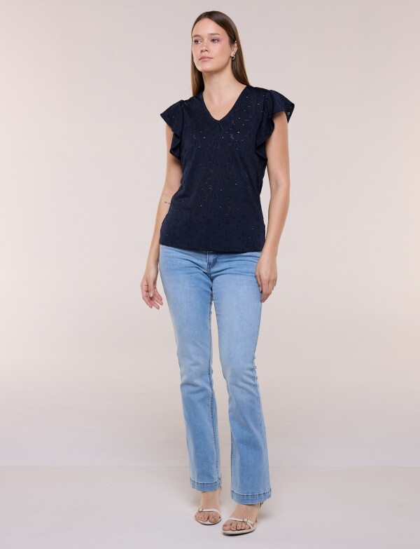 Blusa Broderie Manga Volado MARINO
