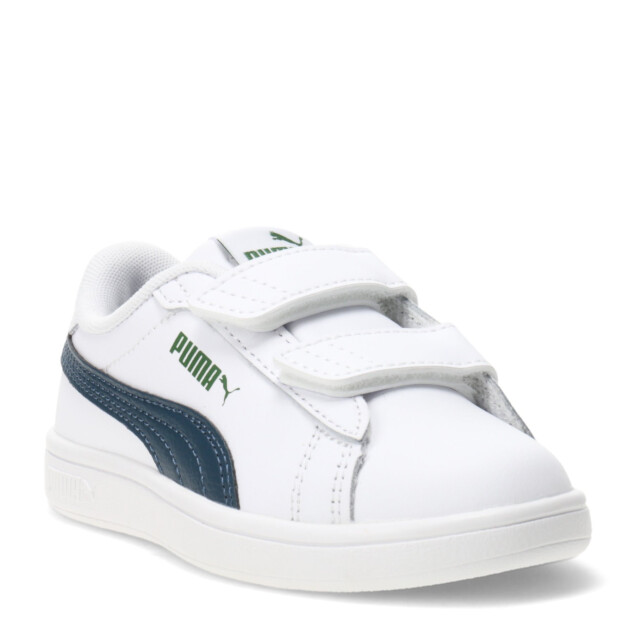 Championes Infantiles Puma Smash 3.0 Leather Blanco - Azul Marino - Verde