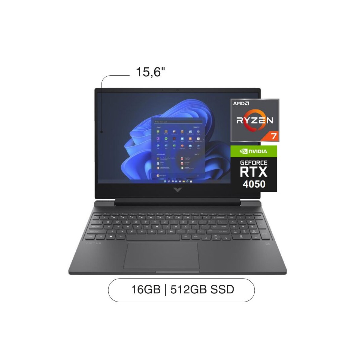 Notebook HP Victus 15,6' FHD 512GB/16GB RAM R7-7445HS RTX4050 W11 - Silver 