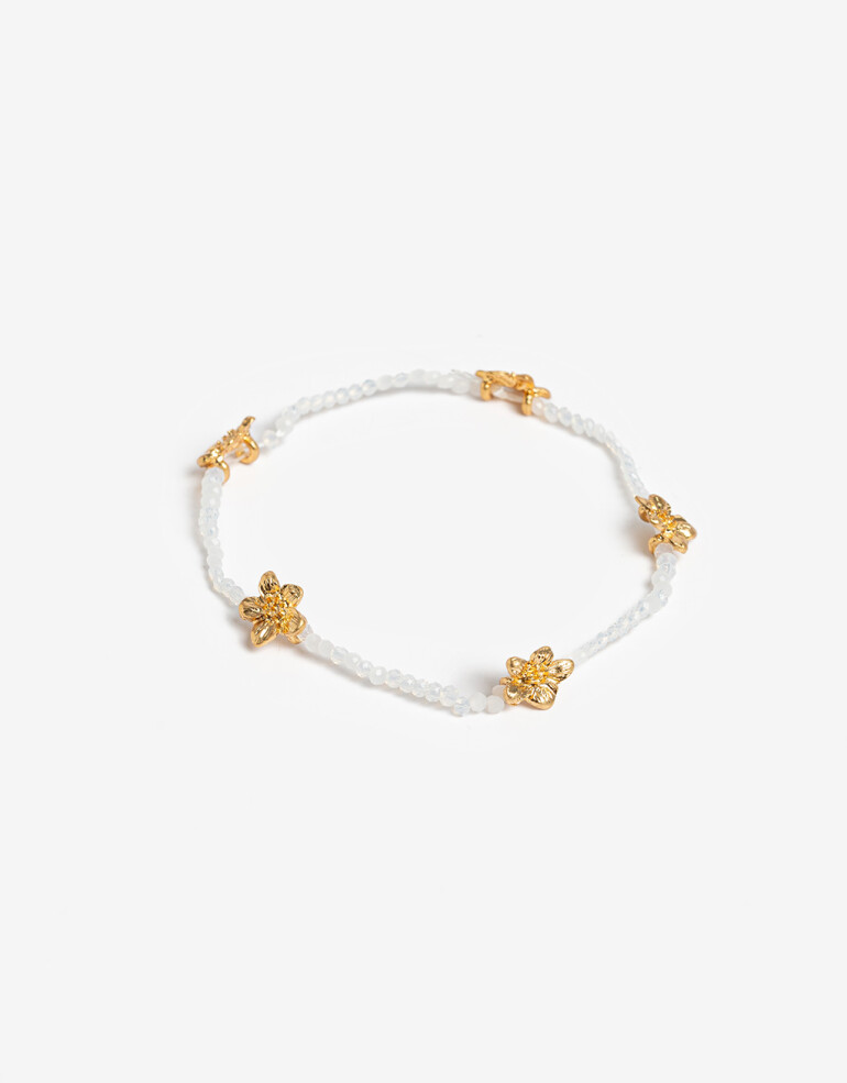 Pulseras Elásticas Color Pulsera Elástica Beads Y Flores - Dorado Oro Amarillo