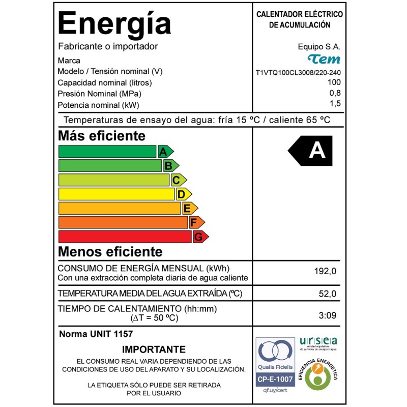 Termotanque Electrico Tanque De Acero Tem 100 L Eficiencia A Color Blanco Termotanque Electrico Tanque De Acero Tem 100 L Eficiencia A Color Blanco