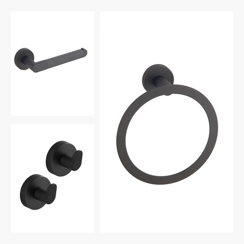 Set De Accesorios Incl,Uye 2 Perchas, Toallero Aro Y Portarollo Negro Mate 000