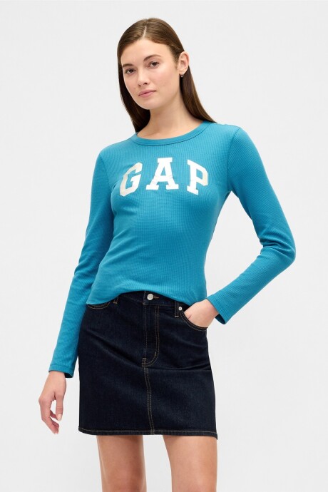 Remera Waffle Manga Larga Mujer Slate Teal