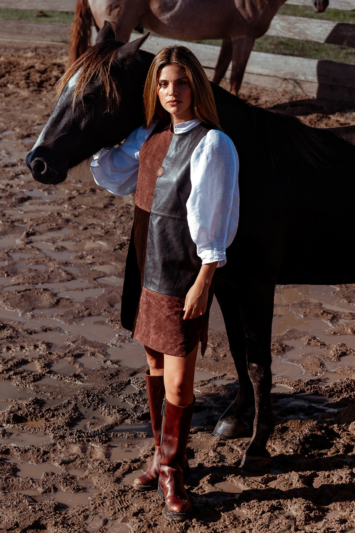 Mix Suede Dress Chocolate / Negro